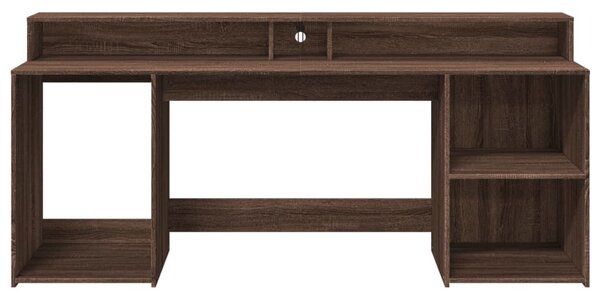 Barna tölgy színű szerelt fa íróasztal LED-ekkel 200x55x91 cm
