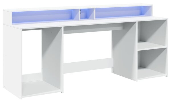 Fehér szerelt fa íróasztal LED-világítással 200 x 55 x 91 cm