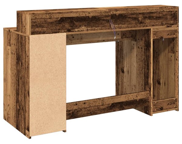 Antik fa színű szerelt fa íróasztal LED-ekkel 140 x 55 x 91 cm