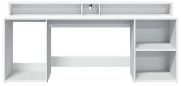 Fehér szerelt fa íróasztal LED-világítással 200 x 55 x 91 cm