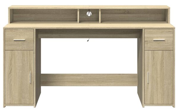 Sonoma tölgy színű szerelt fa íróasztal LED-ekkel 160x55x91 cm