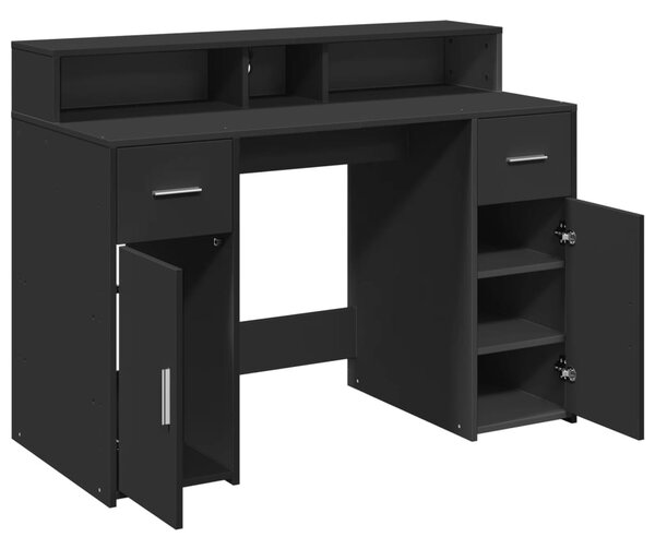 Fekete szerelt fa íróasztal LED-világítással 120 x 55 x 91 cm