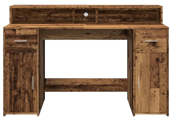 Antik fa színű szerelt fa íróasztal LED-ekkel 140 x 55 x 91 cm