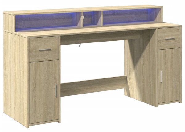 Sonoma tölgy színű szerelt fa íróasztal LED-ekkel 160x55x91 cm