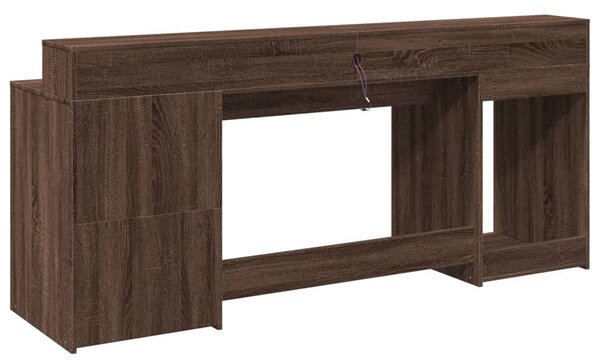 Barna tölgy színű szerelt fa íróasztal LED-ekkel 200x55x91 cm