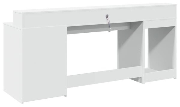 Fehér szerelt fa íróasztal LED-világítással 200 x 55 x 91 cm