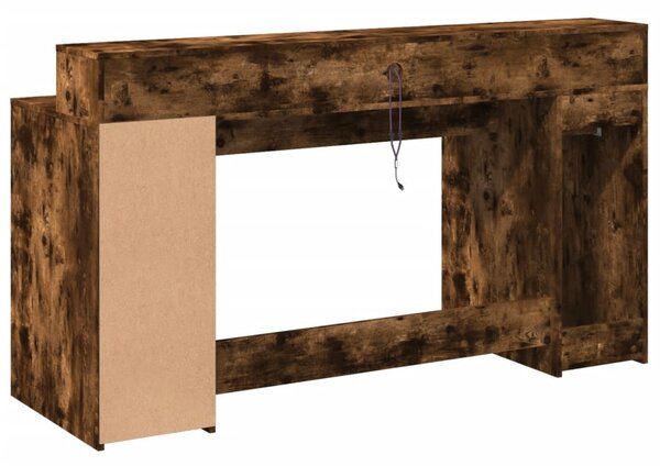 Füstös tölgy színű szerelt fa íróasztal LED-ekkel 160x55x91 cm