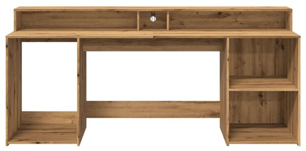 Kézműves tölgy színű szerelt fa LED-es íróasztal 200x55x91 cm
