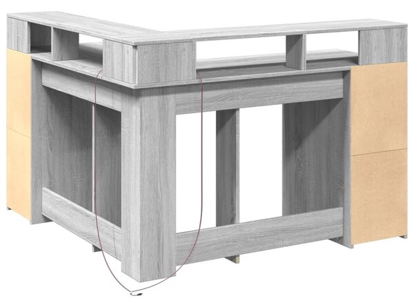Szürke sonoma színű szerelt fa LED-es íróasztal 130x130x91 cm