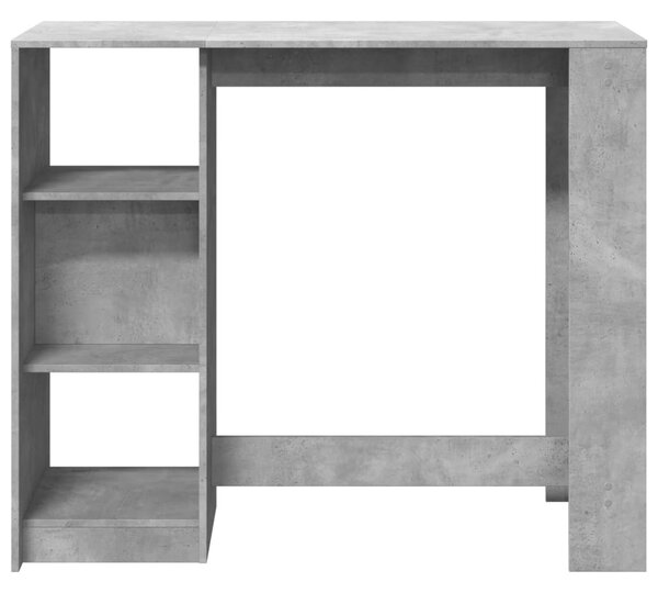 Betonszürke szerelt fa bárasztal polccal 124 x 46 x 103,5 cm