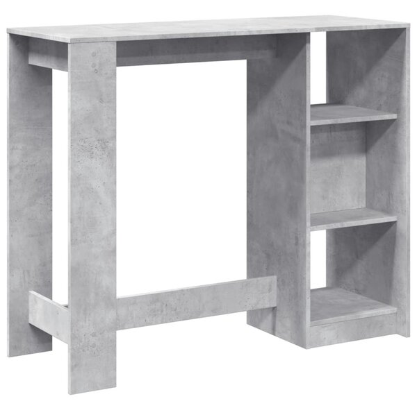 Betonszürke szerelt fa bárasztal polccal 124 x 46 x 103,5 cm