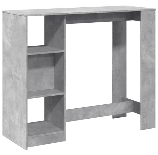 Betonszürke szerelt fa bárasztal polccal 124 x 46 x 103,5 cm