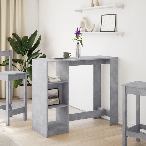 Betonszürke szerelt fa bárasztal polccal 124 x 46 x 103,5 cm
