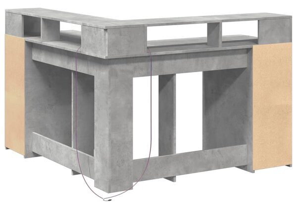Betonszürke szerelt fa íróasztal LED-világítással 130x130x91 cm