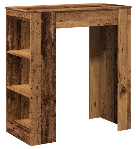 Antik fa színű szerelt fa bárasztal tárolókkal 95x47x103,5 cm