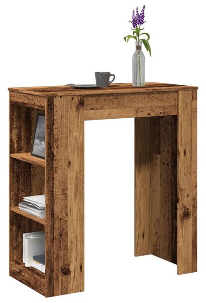 Antik fa színű szerelt fa bárasztal tárolókkal 95x47x103,5 cm