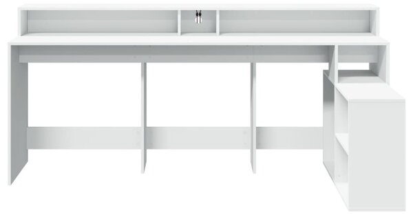 Fehér szerelt fa íróasztal LED-világítással 200 x 104 x 91 cm