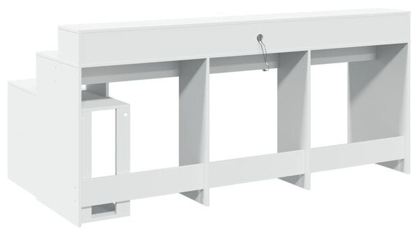 Fehér szerelt fa íróasztal LED-világítással 200 x 104 x 91 cm