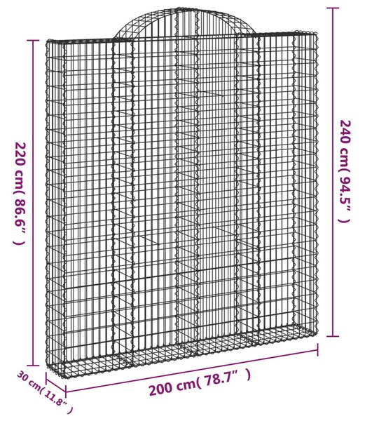 2 db íves horganyzott vas gabion kosár 200x30x220/240 cm