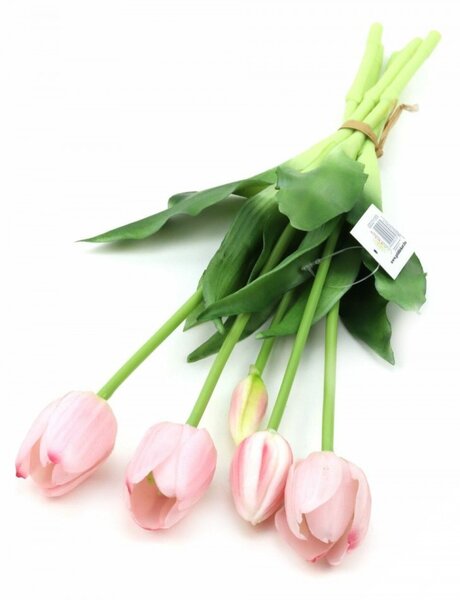 Élethű gumi tulipán 5 szálas csokor - világos rózsaszín