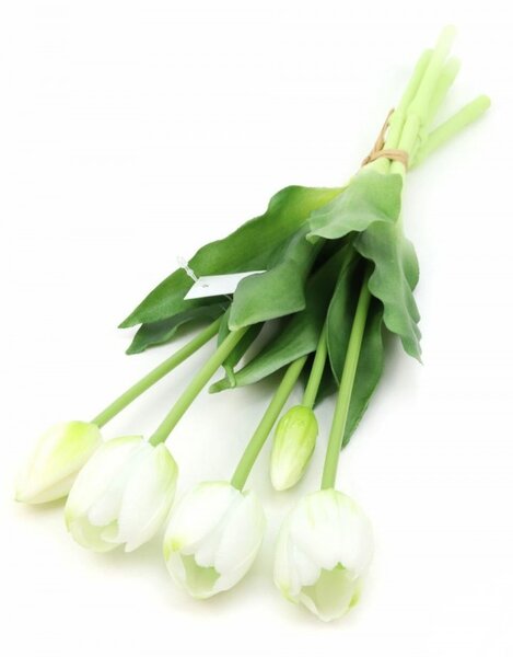 Élethű gumi tulipán 5 szálas csokor - fehér