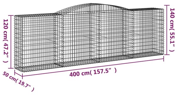Íves horganyzott vas gabion kosár 400x50x120/140 cm