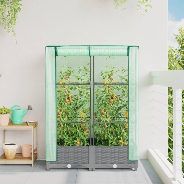 Rattan megjelenésű magaságyás melegháztakaróval 80x40x123 cm