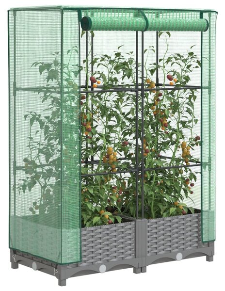 Rattan megjelenésű magaságyás melegháztakaróval 80x40x123 cm