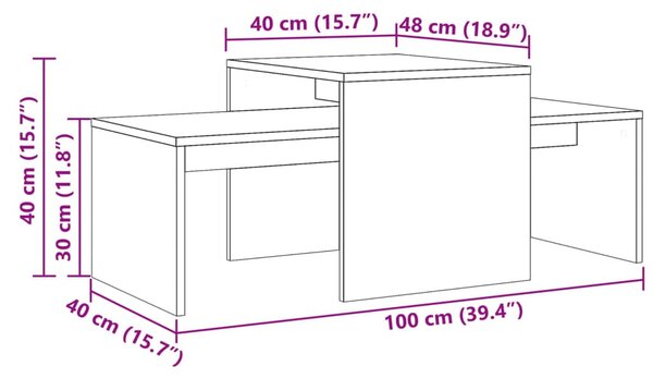 Kézműves tölgy színű szerelt fa dohányzóasztal 100 x 48 x 40 cm