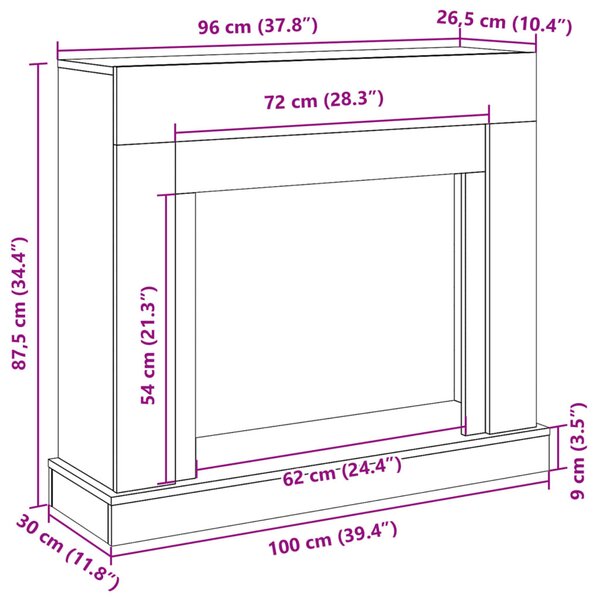 Fekete szerelt fa kandallóburkolat 100 x 30 x 87,5 cm