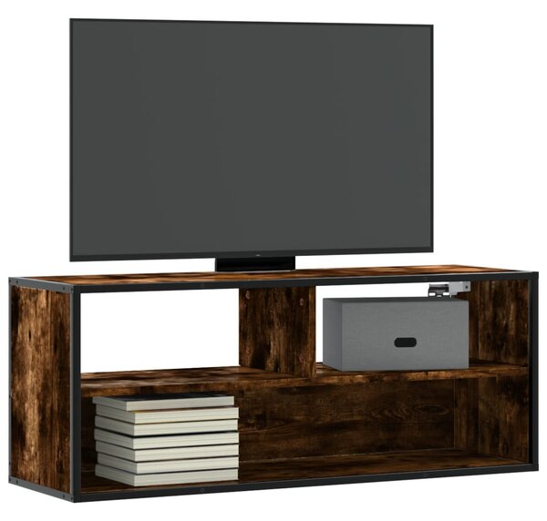 Füstös tölgy színű szerelt fa és fém TV-szekrény 100x31x39,5 cm