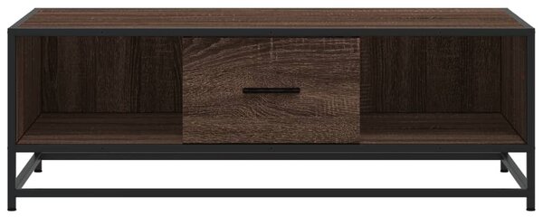 Barna tölgy színű szerelt fa és fém dohányzóasztal 100x57x35 cm