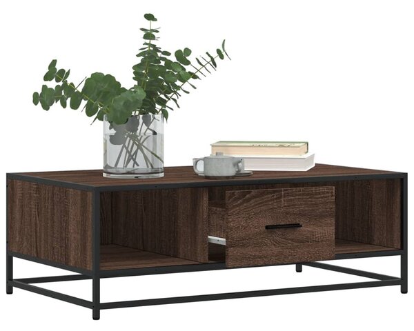 Barna tölgy színű szerelt fa és fém dohányzóasztal 100x57x35 cm