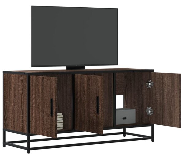 Barna tölgy színű szerelt fa és fém TV-szekrény 100x35x50 cm