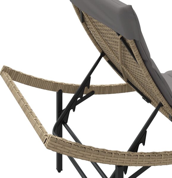 Bézs polyrattan napozóágy párnával 55x199x50 cm