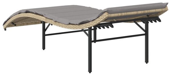 Bézs polyrattan napozóágy párnával 55x199x50 cm