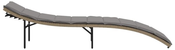 Bézs polyrattan napozóágy párnával 55x199x50 cm