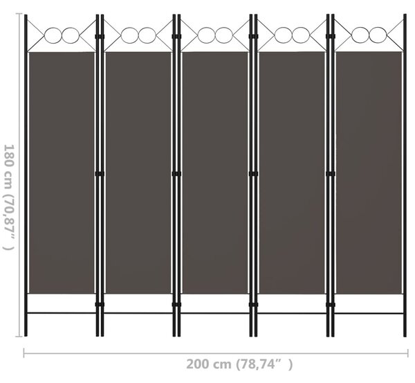 Antracitszürke 5 paneles paraván 200 x 180 cm
