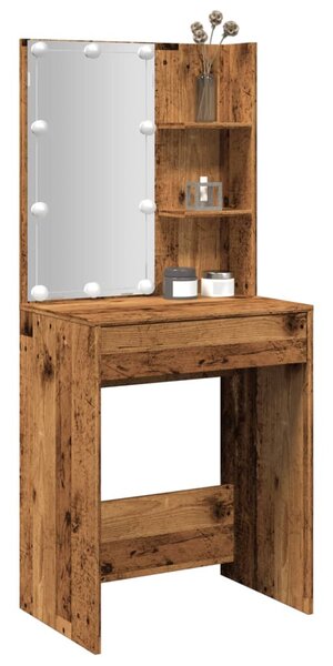 Antik fa színű LED-es fésülködőasztal 60 x 40 x 140 cm