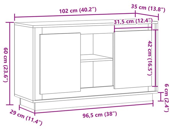 Antik fa színű szerelt fa tálalószekrény 102 x 35 x 60 cm
