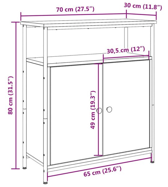 Antik fa színű szerelt fa tálalószekrény 70 x 30 x 80 cm