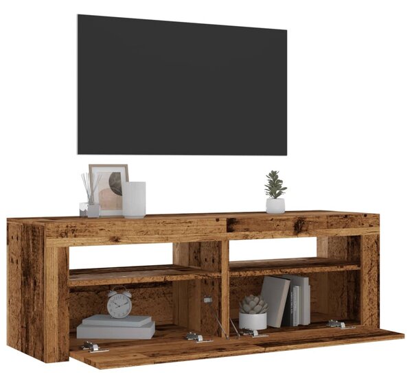 Antik fa színű szerelt fa TV-szekrény LED-ekkel 120x35x40 cm