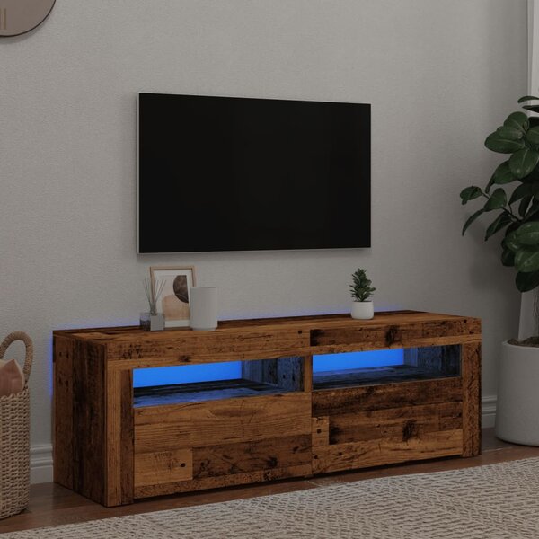Antik fa színű szerelt fa TV-szekrény LED-ekkel 120x35x40 cm