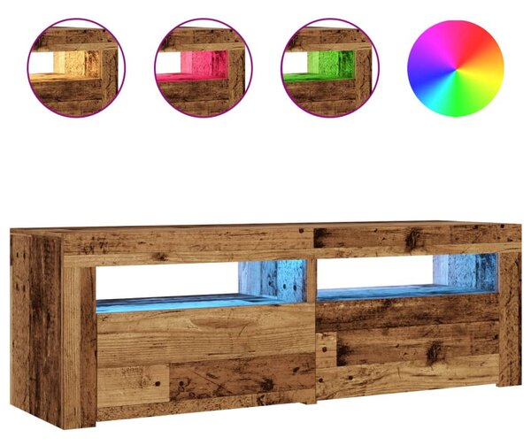 Antik fa színű szerelt fa TV-szekrény LED-ekkel 120x35x40 cm