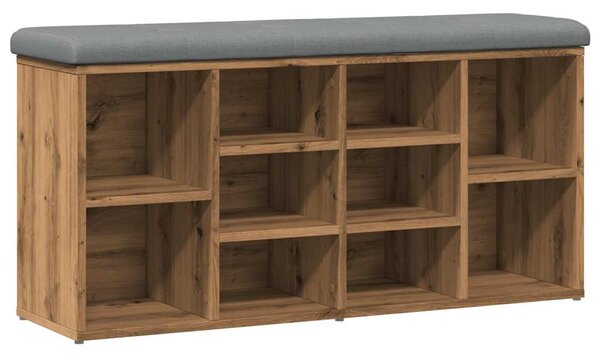 Kézműves tölgy szerelt fa cipőtároló pad 102x32x50 cm