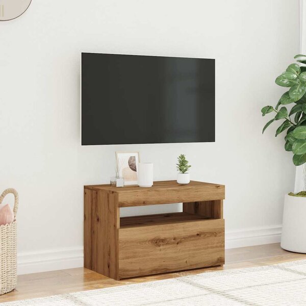 Kézműves tölgy szerelt fa TV-szekrény LED-ekkel 60x35x40 cm