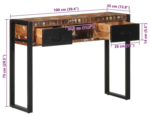 Konzolasztal többszínű 100x35x75cm tömörfa újrahasznosított fa