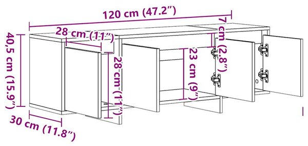Antik fa színű szerelt fa TV-szekrény 120 x 30 x 40,5 cm