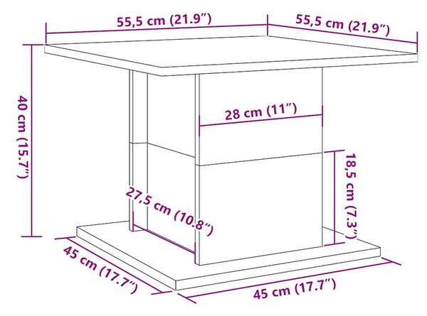 Antik fa színű szerelt fa dohányzóasztal 55,5 x 55,5 x 40 cm