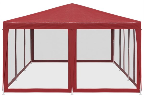 Piros HDPE rendezvénysátor 10 hálós oldalfallal 6 x 4 m